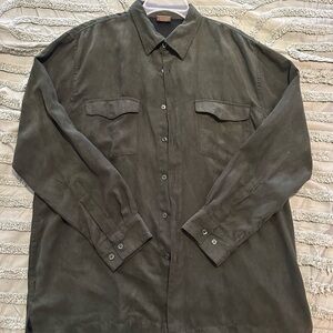 Dark Green suede Button-Up Shirt